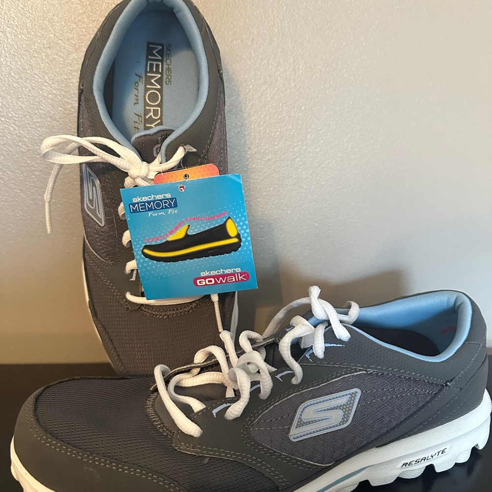 Skechers Gray and Blue Go Walk Sneakers Resalyte
